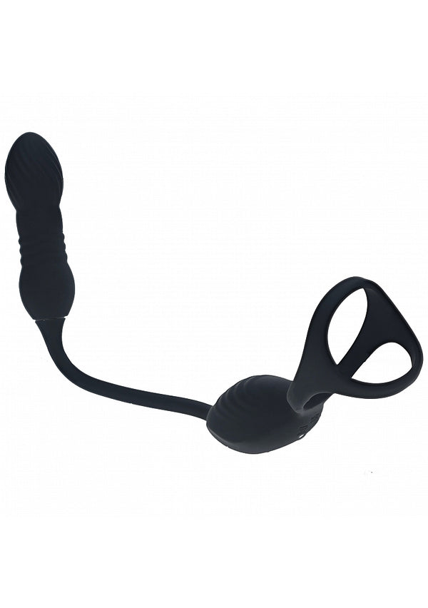 LEVELZ - Vibrating & Thrusting Silicone Tri O Cock Ring with Prostate Stimulator - Black