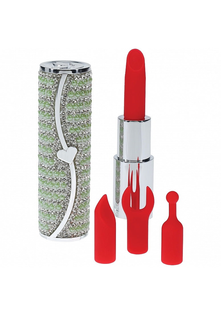 Loveline Candy Lipstick Rechargeable Silicone Vibrator with Interchangeable Heads - Green