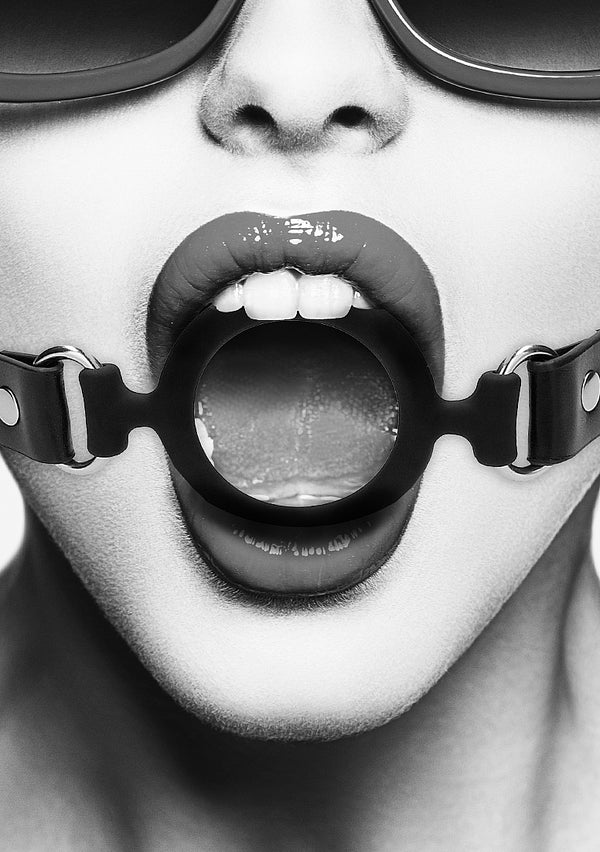 Ouch! Silicone Ring Gag with Adjustable Bonded Leather Straps - Black