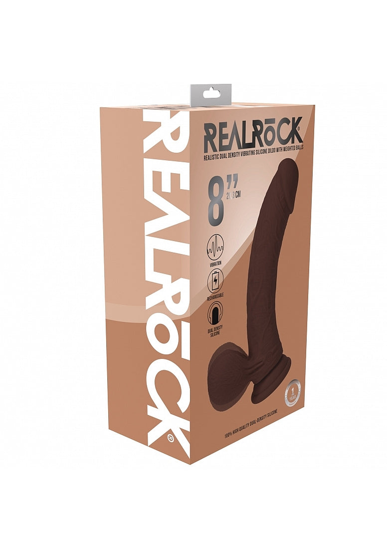 RealRock Rechargeable Silicone Dual Layered Vibrating Curved Dildo with Weighted Balls 8in
