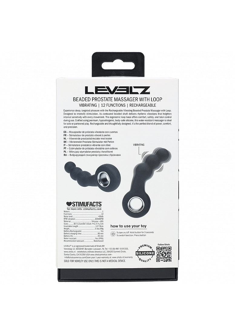 LEVELZ - Vibrating Beaded Silicone Prostate Massager with Loop - Black
