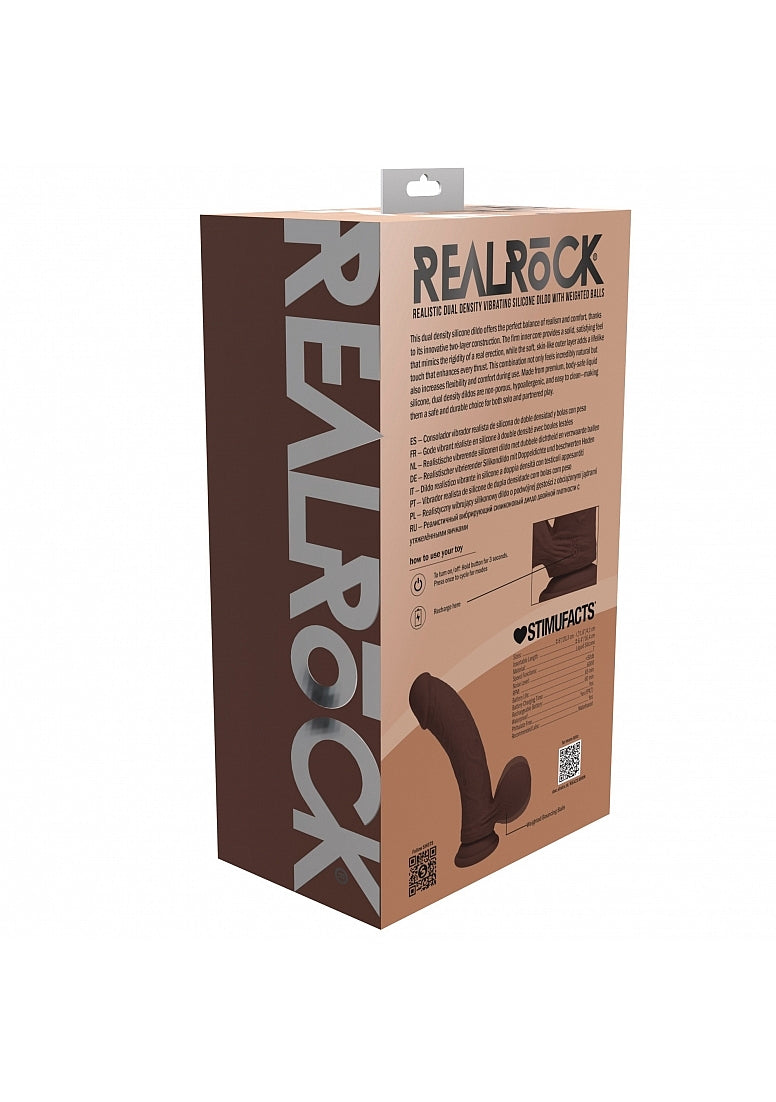 RealRock Rechargeable Silicone Dual Layered Vibrating Curved Dildo with Weighted Balls 8in