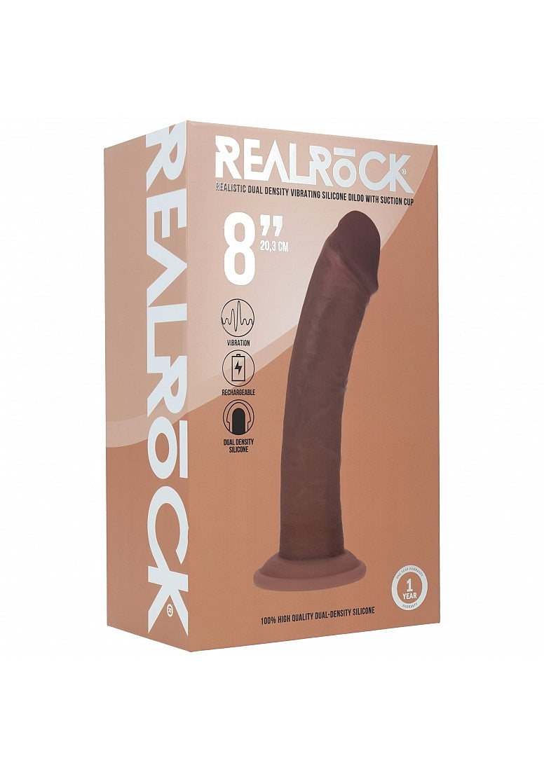 Realrock Dual Layered Rechargeable Silicone Curved Realistic Vibrating Dildo with Suction Cup 8in