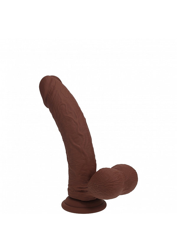RealRock Rechargeable Silicone Dual Layered Vibrating Curved Dildo with Weighted Balls 6in - Chocolate
