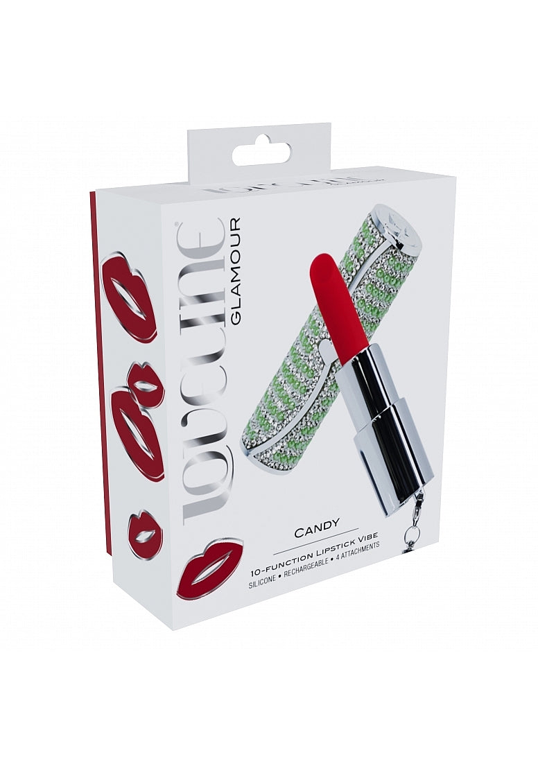 Loveline Candy Lipstick Rechargeable Silicone Vibrator with Interchangeable Heads - Green