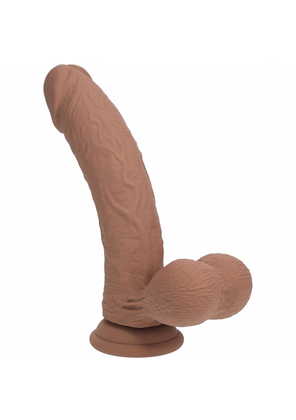 RealRock Rechargeable Silicone Dual Layered Vibrating Curved Dildo with Weighted Balls 8in