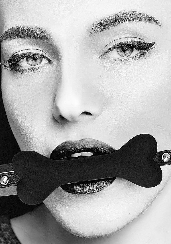 Ouch! Silicone Bone Gag with Adjustable Bonded Leather Straps - Black