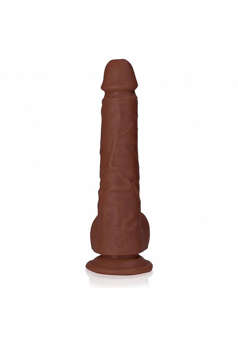 RealRock Realistic Skin - Straight Realistic Dildo with Balls and Suction Cup - 7" / 18 cm - Brown