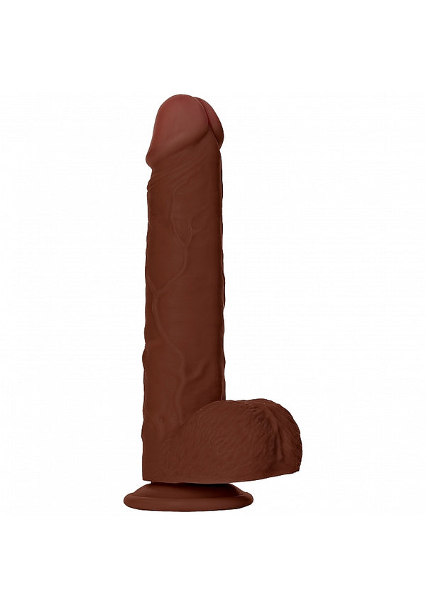 RealRock Realistic Skin - Straight Realistic Dildo with Balls and Suction Cup - 8" / 20,5 cm - Brown