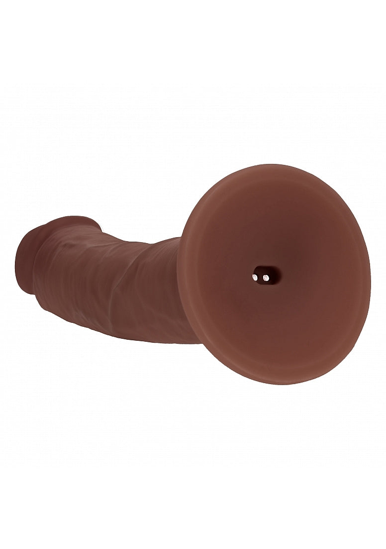 Realrock Dual Layered Rechargeable Silicone Curved Realistic Vibrating Dildo with Suction Cup 8in