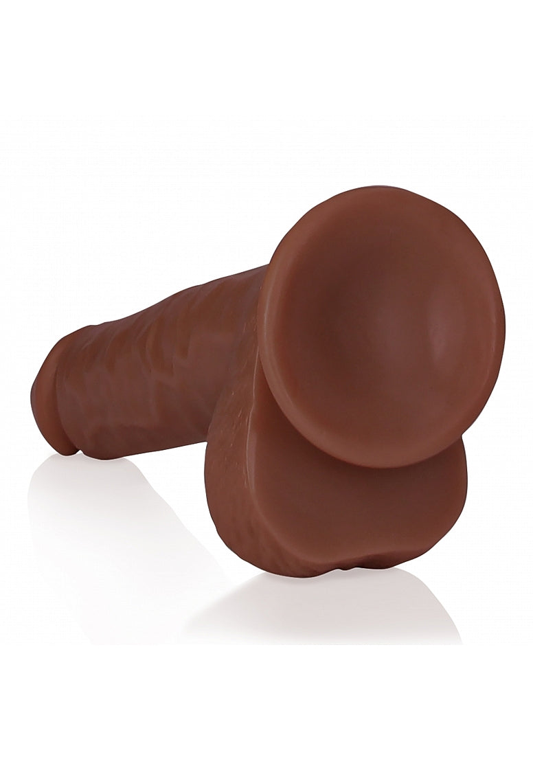 RealRock Realistic Skin - Straight Realistic Dildo with Balls and Suction Cup - 7" / 18 cm - Brown