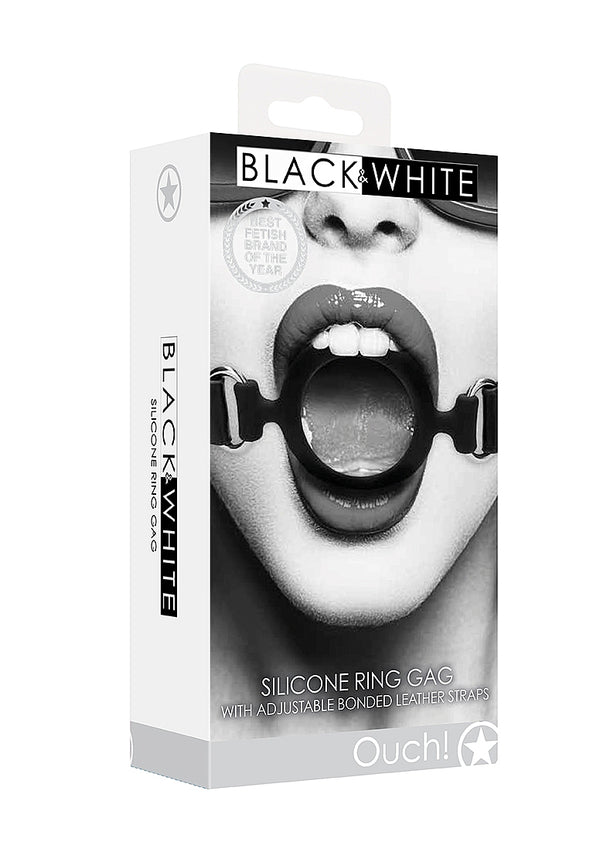 Ouch! Silicone Ring Gag with Adjustable Bonded Leather Straps - Black