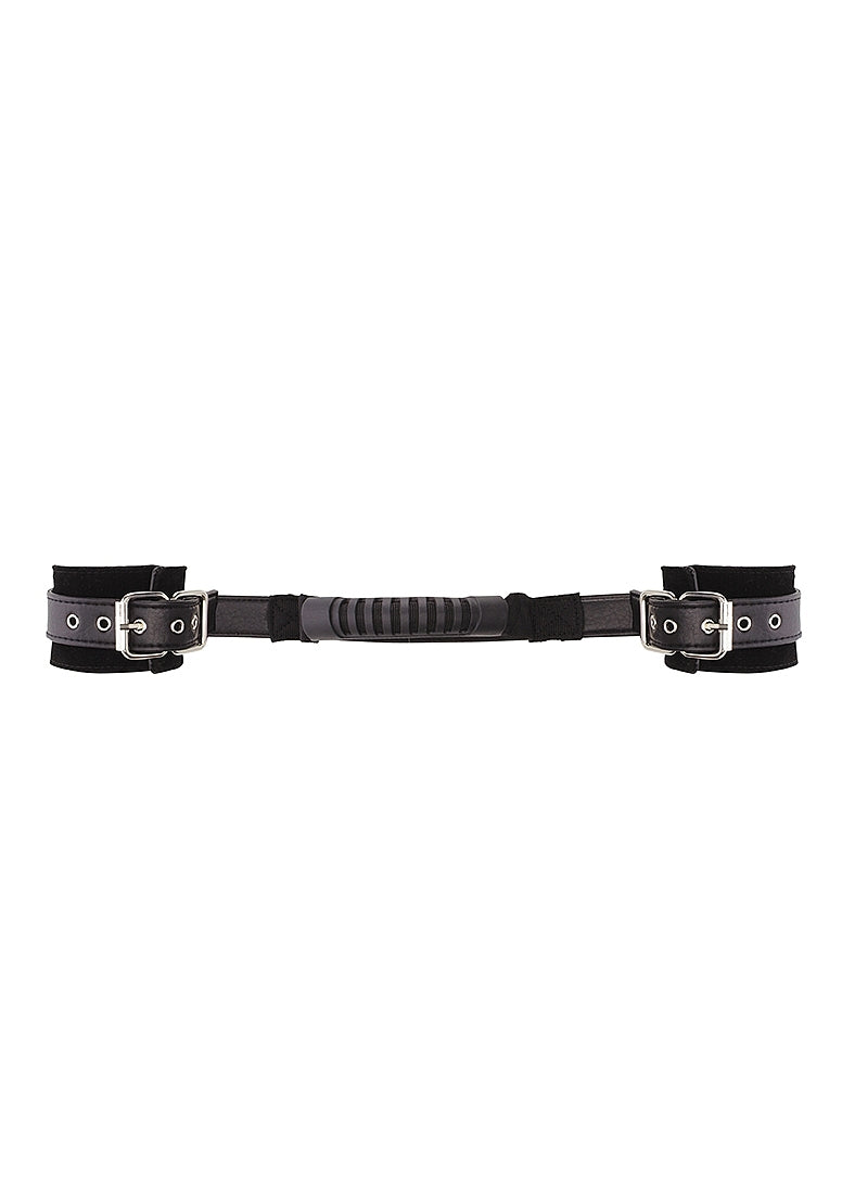 Bonded Leather Hand Cuffs With Handle - With Adjustable Straps
