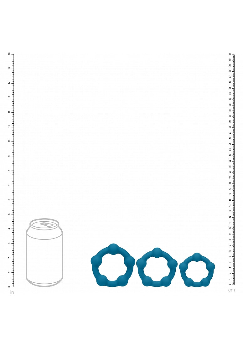 LEVELZ - Beaded Silicone Cock Ring Set of 3 (35mm, 40mm, 45mm) - Teal