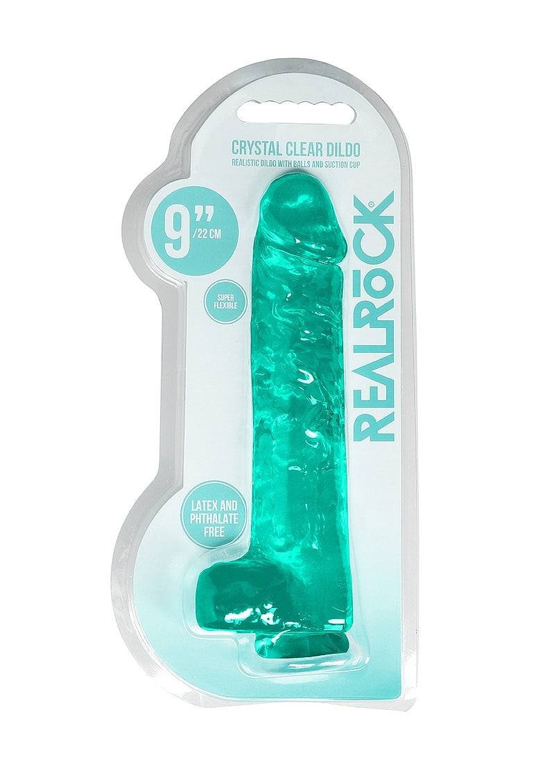 9" / 25 cm Realistic Dildo With Balls - Turquoise