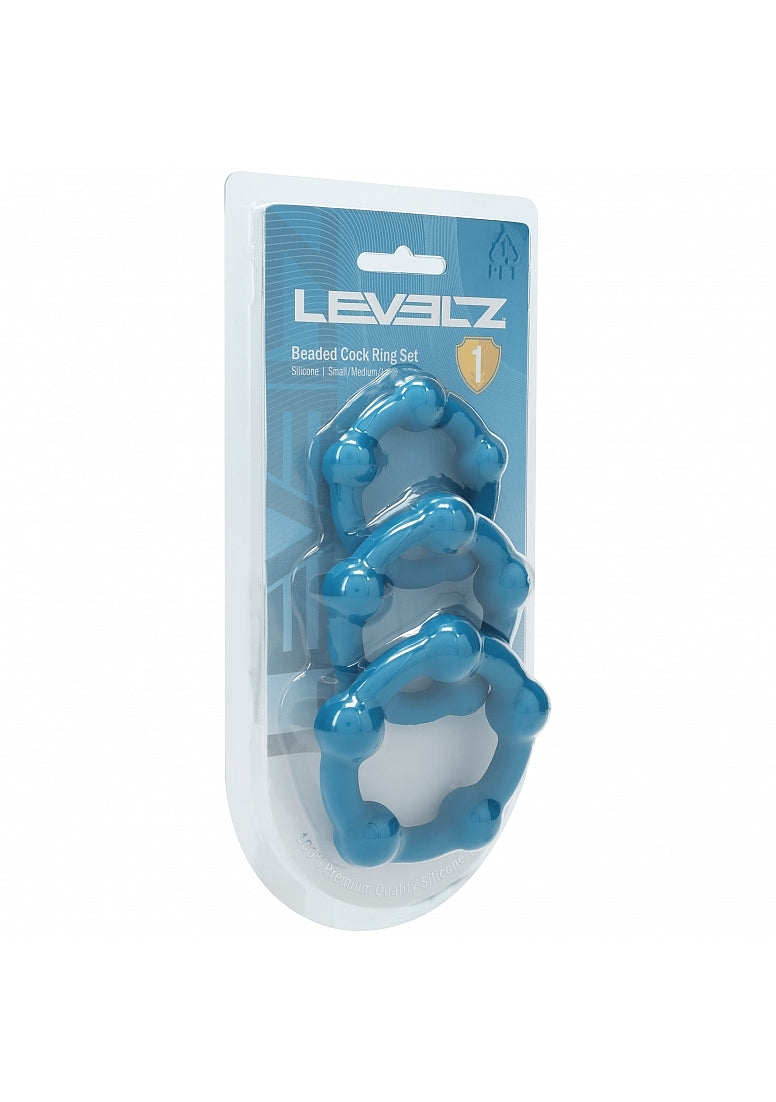 LEVELZ - Beaded Silicone Cock Ring Set of 3 (35mm, 40mm, 45mm) - Teal