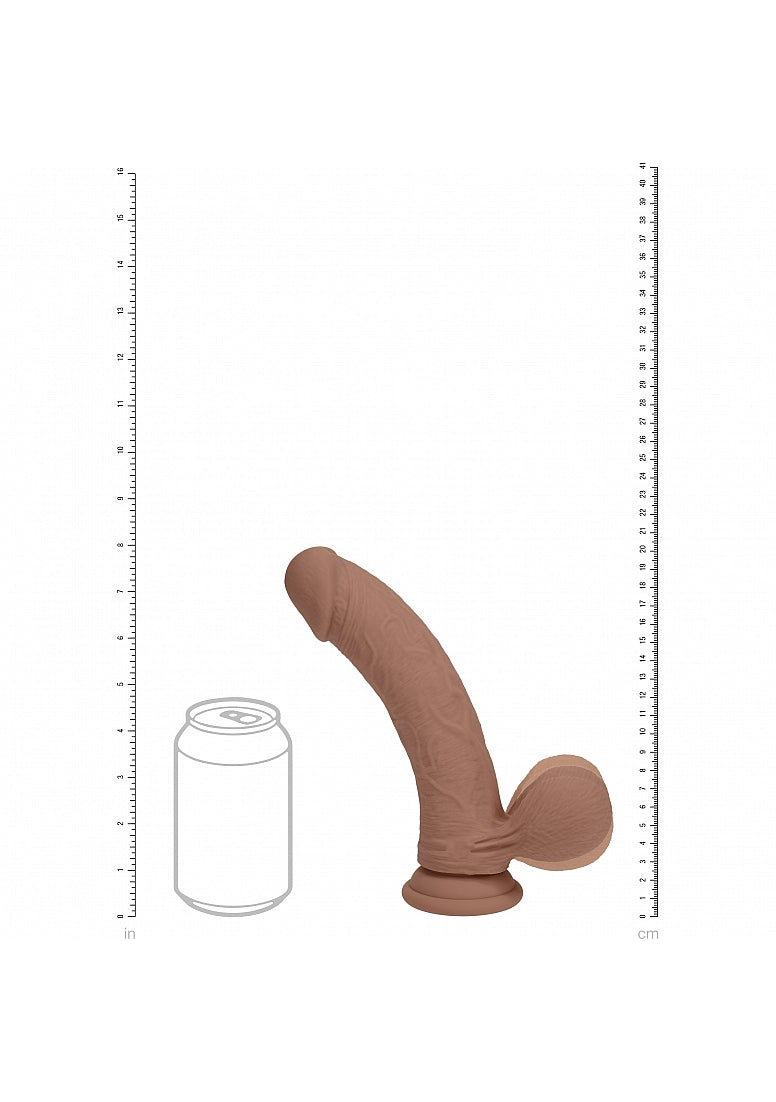 RealRock Rechargeable Silicone Dual Layered Vibrating Curved Dildo with Weighted Balls 8in