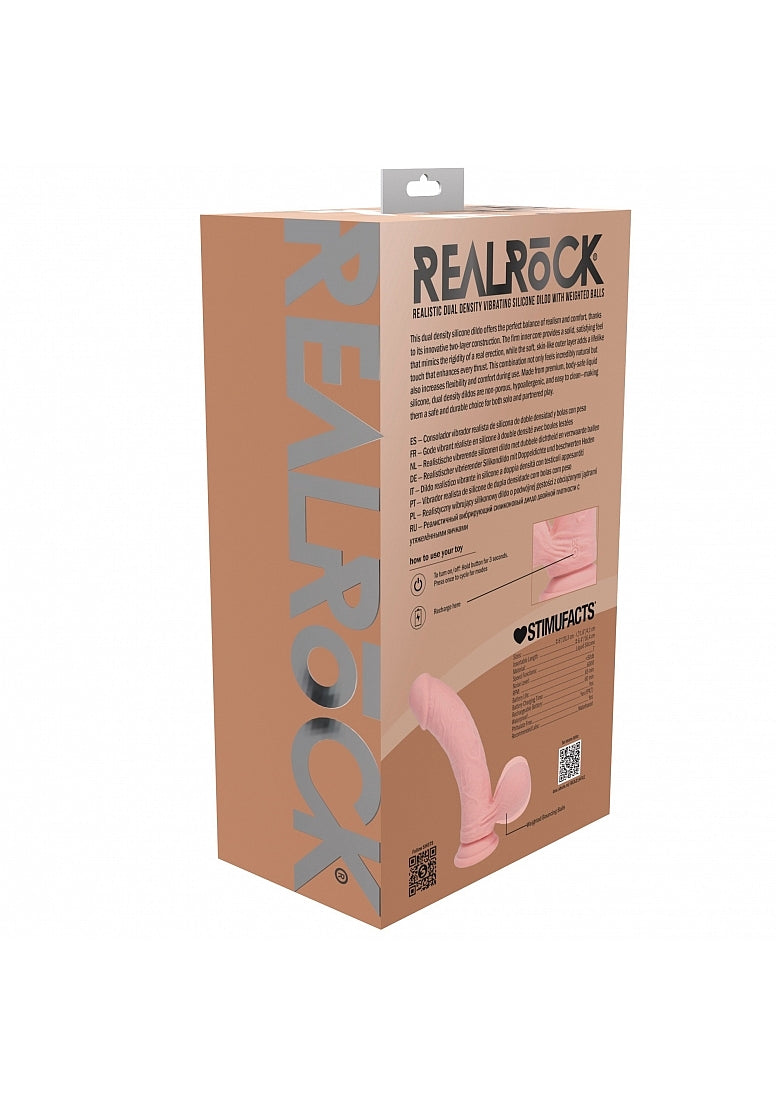 RealRock Rechargeable Silicone Dual Layered Vibrating Curved Dildo with Weighted Balls 8in