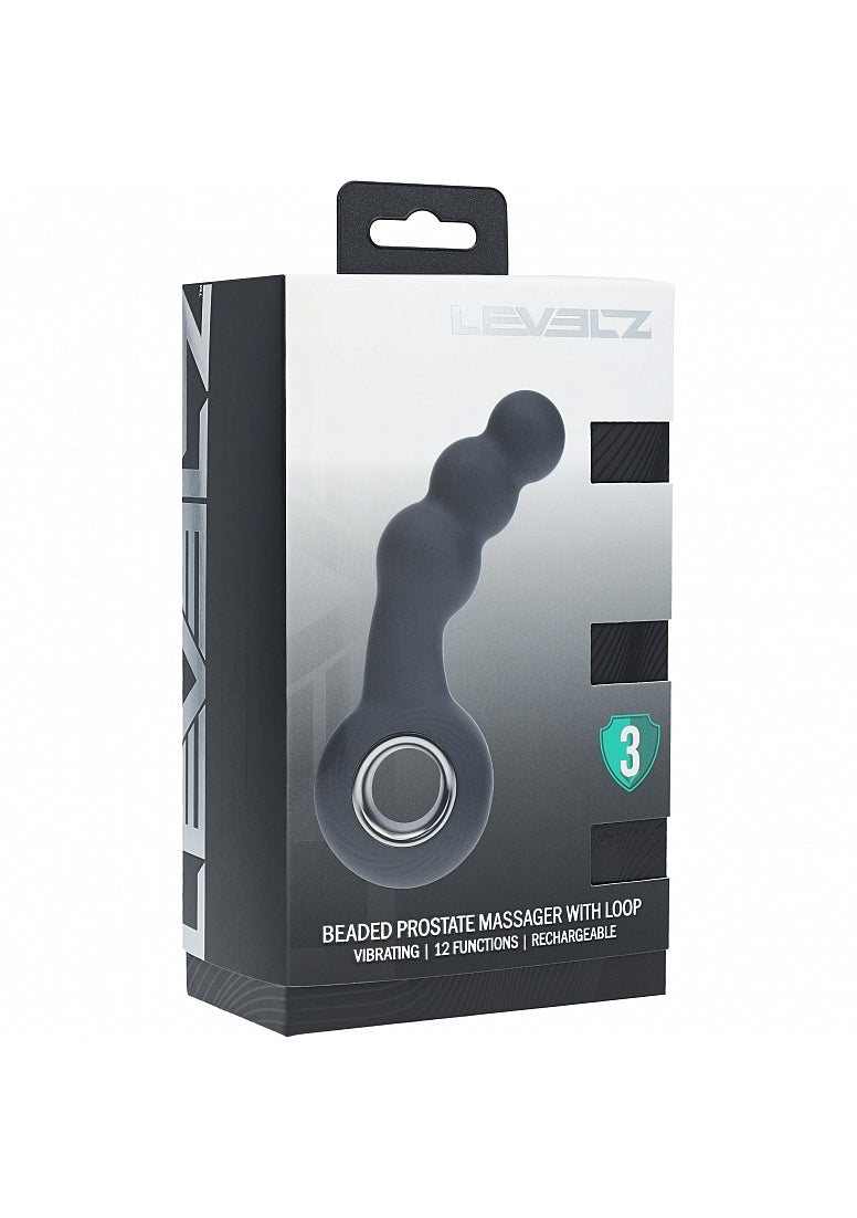 LEVELZ - Vibrating Beaded Silicone Prostate Massager with Loop - Black