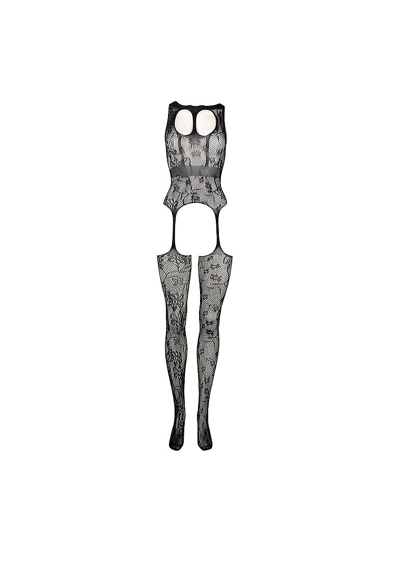 Lace Suspender Bodystocking With Round Neck