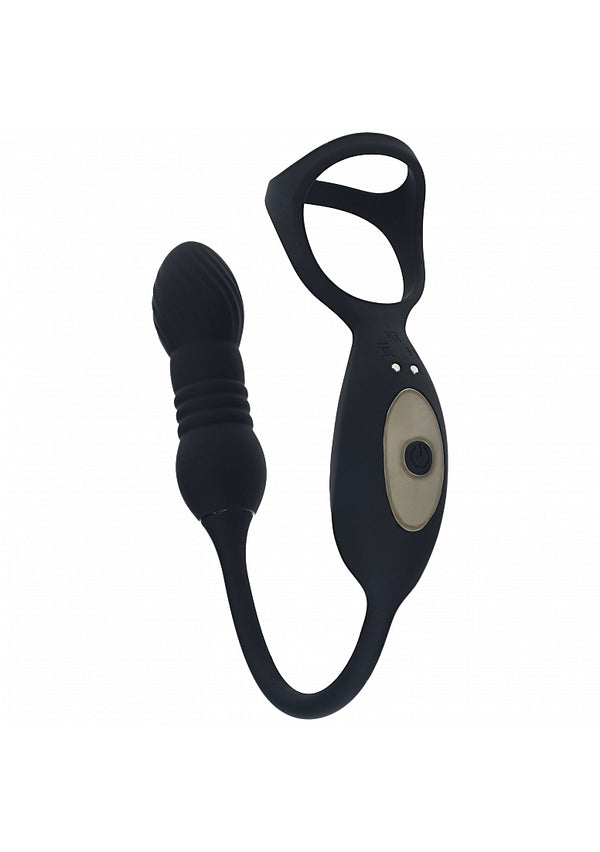 LEVELZ - Vibrating & Thrusting Silicone Tri O Cock Ring with Prostate Stimulator - Black