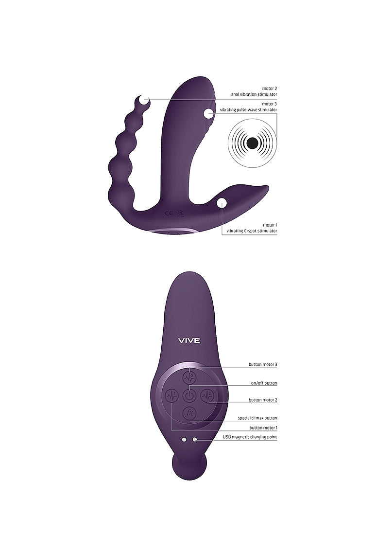 Vive Kata - Pulse Wave & Vibrating Double Penetration Vibrator - Purple