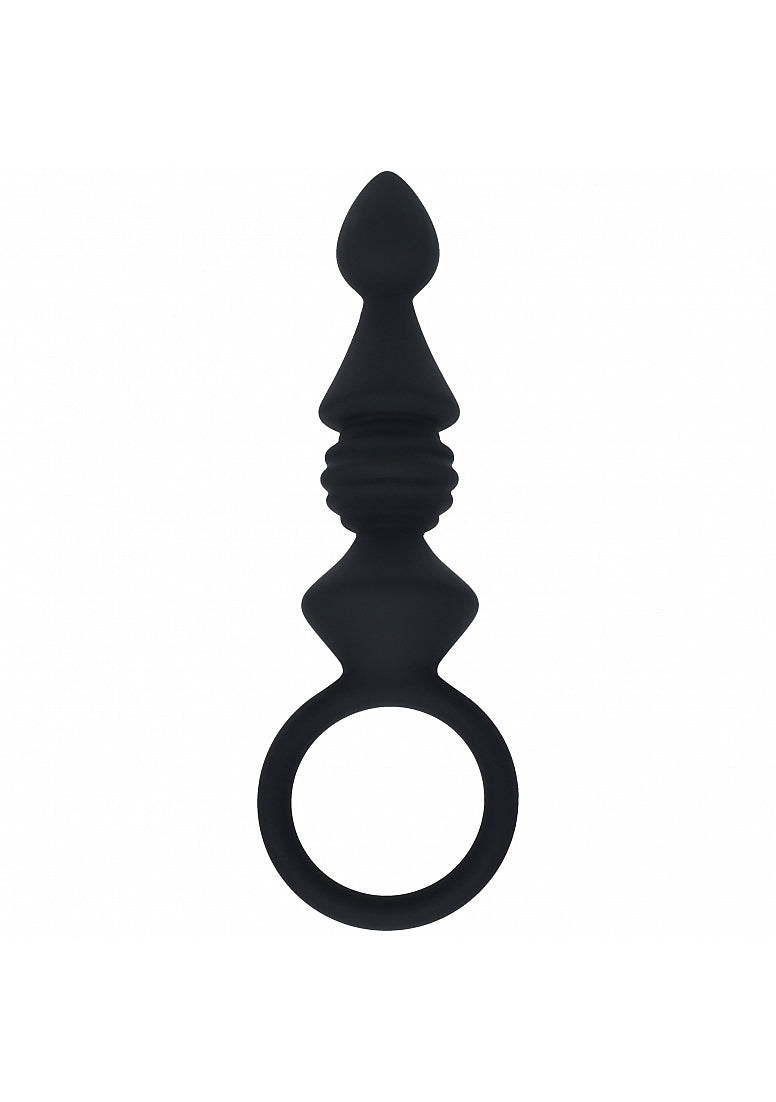 LEVELZ - Ribbed Silicone Anal Probe with Loop - Black