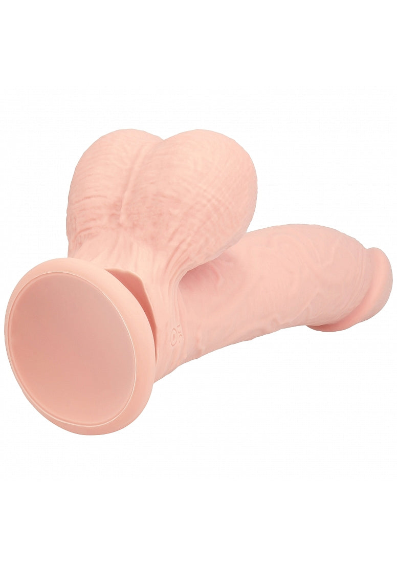 RealRock Rechargeable Silicone Dual Layered Vibrating Curved Dildo with Weighted Balls 8in