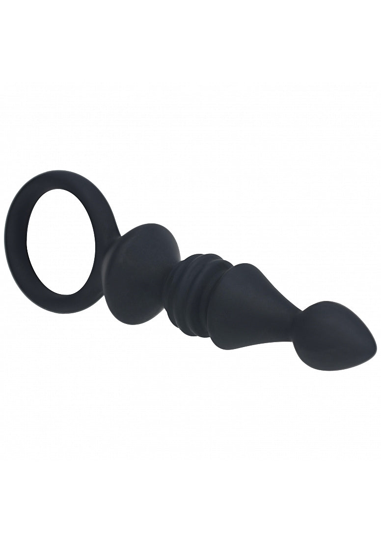 LEVELZ - Ribbed Silicone Anal Probe with Loop - Black