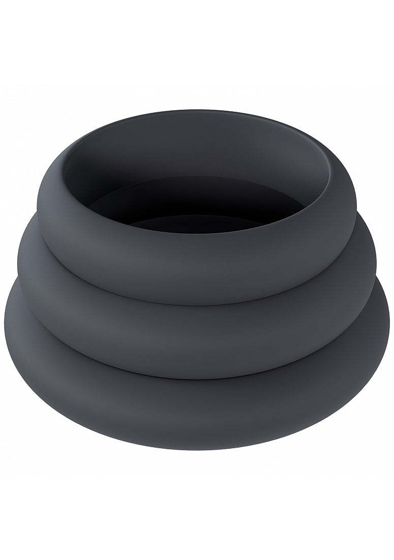 LEVELZ - Wide O Silicone Cock Ring Set of 3 (30mm, 35mm, 42mm) - Black