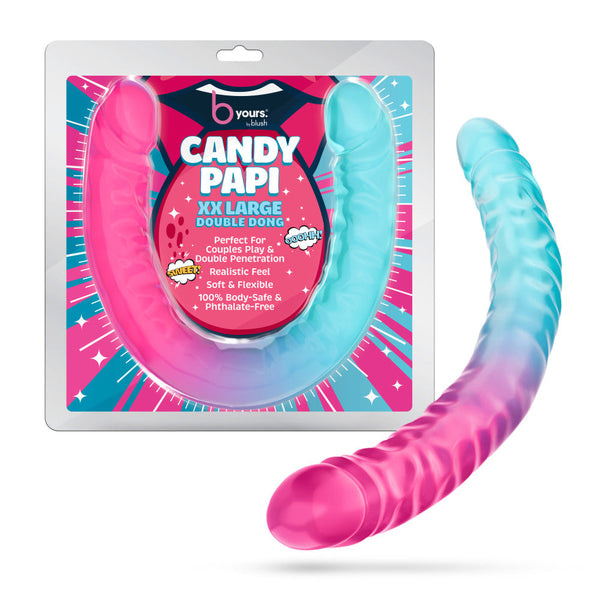 B Yours Candy Papi Double Dildo 17.75in - Multicolor