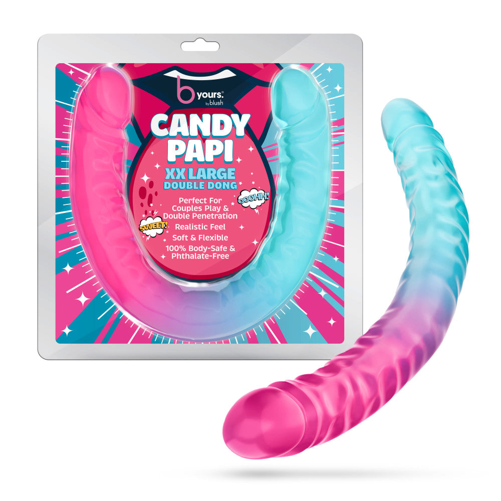 B Yours Candy Papi Double Dildo 17.75in - Multicolor