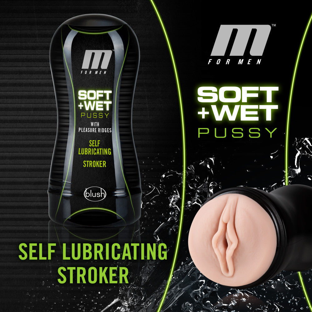 M for Men - Soft and Wet - Pussy with Pleasure Ridges - Self Lubricating Stroker Cup - Vanilla