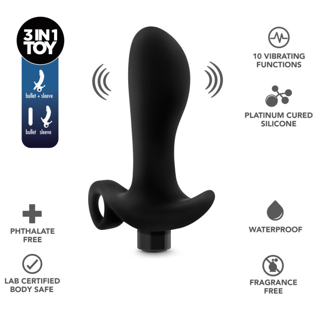 Anal Adventures Platinum - Silicone Vibrating Prostate Massager 01 - Black