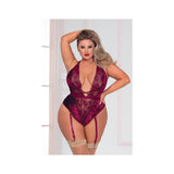 Velvet and Lace Teddy with Strappy Thong and Garters