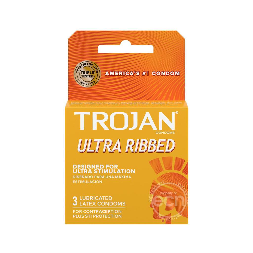 Trojan Condom Stimulations Ultra Ribbed Lubricated 3 Pack