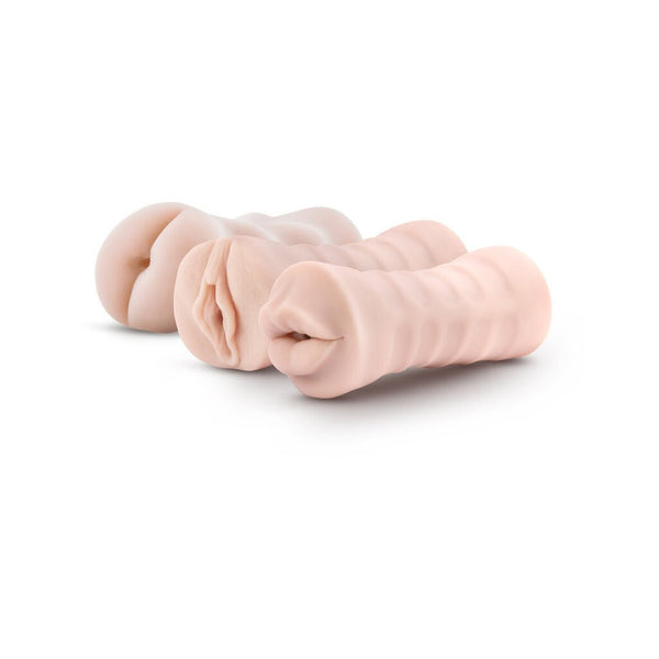 M for Men - 3-Pack Self-Lubricating Vibrating Stroker Sleeve Kit - Vanilla