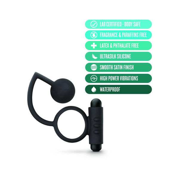 Anal Adventures Platinum - Silicone Anal Ball with Vibrating C-Ring - Black