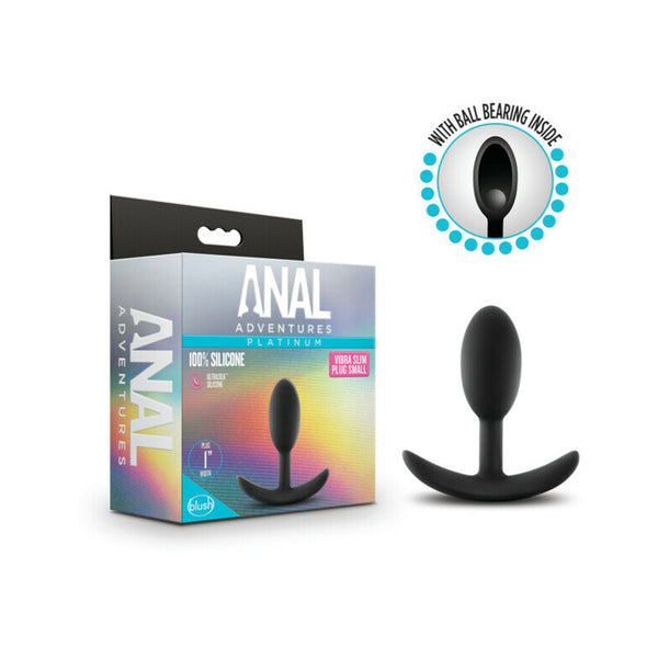 Anal Adventures Platinum - Silicone Vibra Slim Plug - Small - Black