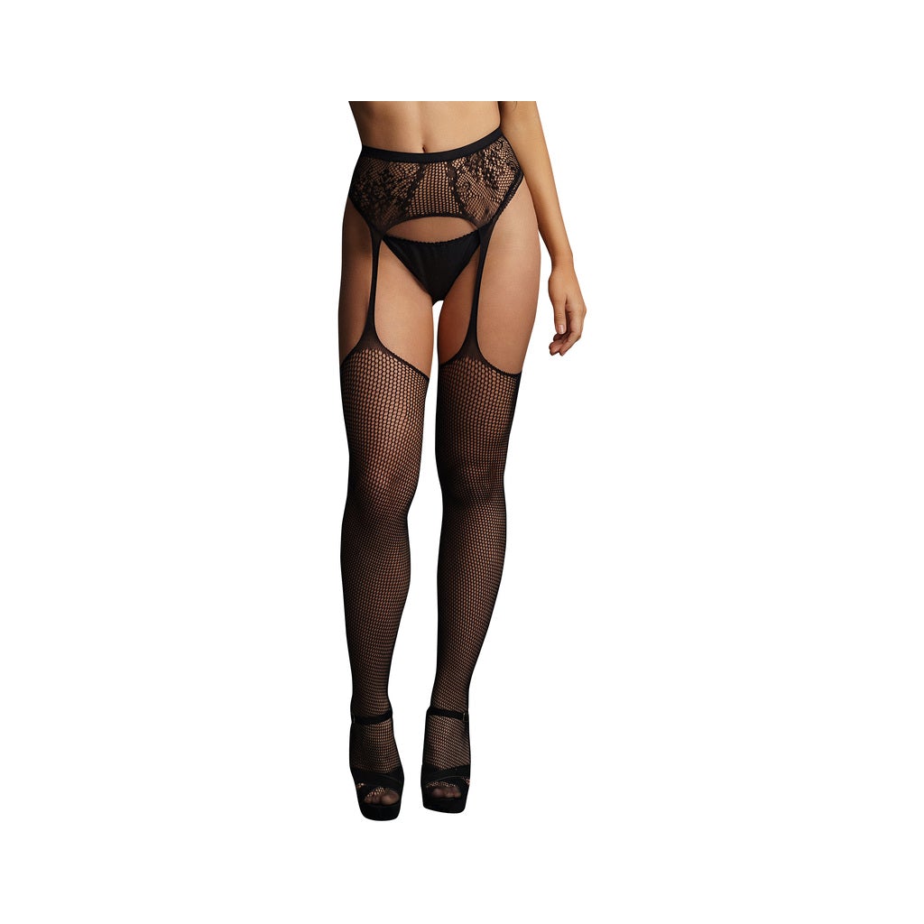 Fishnet And Lace Garterbelt Stockings