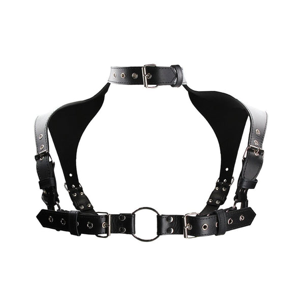 Men Harness with Neck Collar - One Size - Black