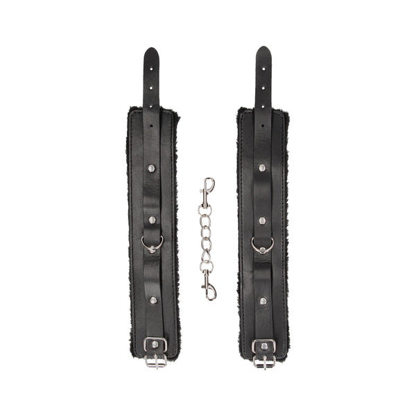 Plush Bonded Leather Ankle Cuffs - With Adjustable Straps