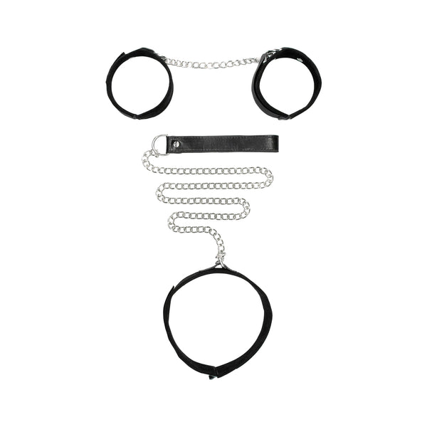 Velcro Collar With Leash And Hand Cuffs - With Adjustable Straps