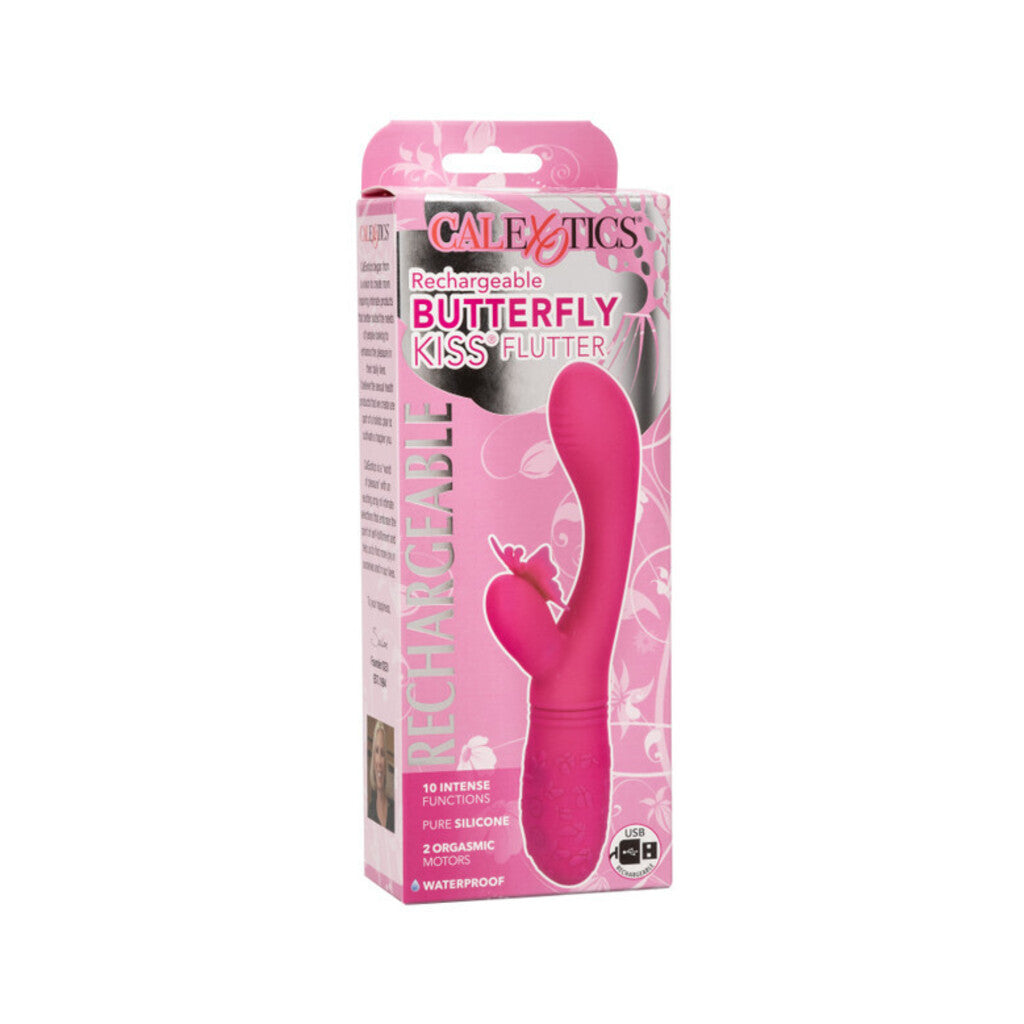 Silicone Rechargeable Dual Butterfly Couples Vibrating Cock Ring By  CalExotics - Pink