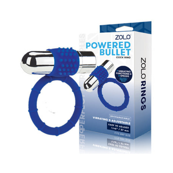 Zolo Rechargeable Vibrating Silicone Cock Ring - Navy/Silver